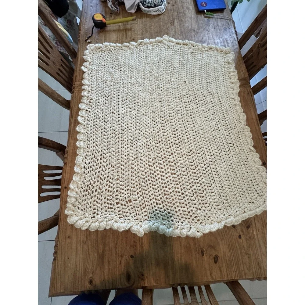 Afghan Blanket Wrap Crochet Handmade Bulky Chunky Baby Lap Ivory 45 X 39